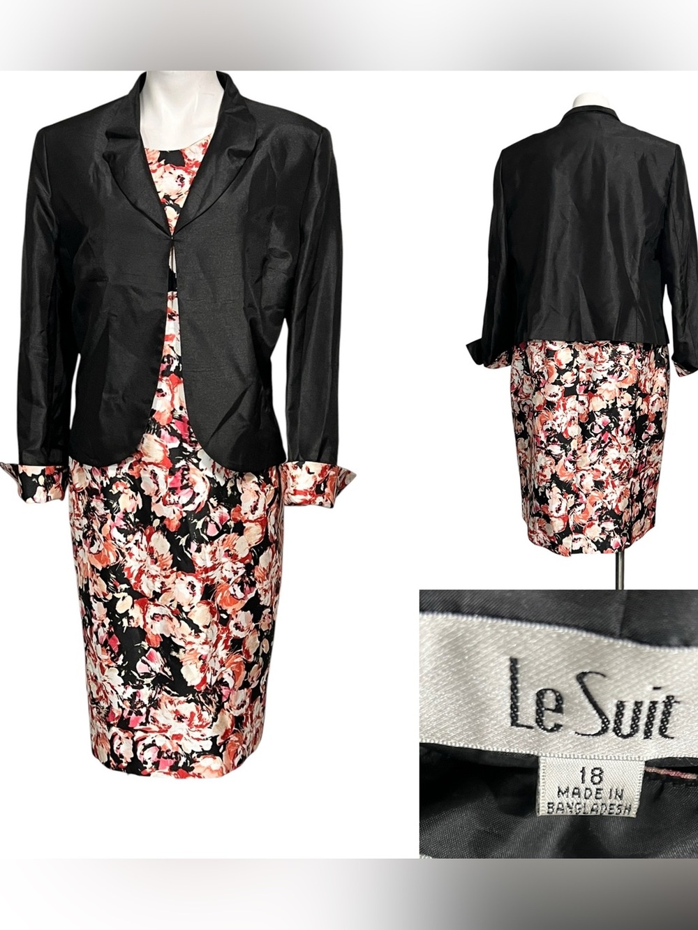 Le Suit blazer & dress suit set plus 18 black floral‎ colorblock office church